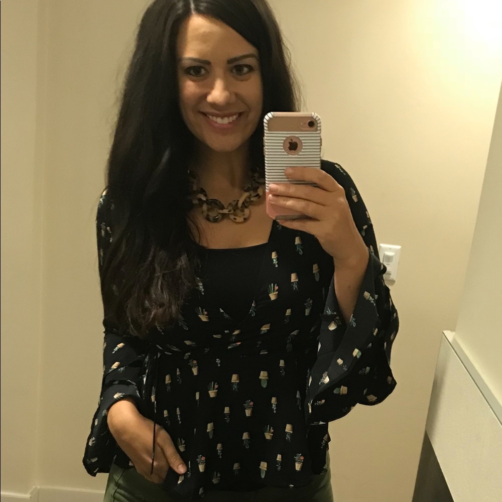 Cactus Succulent Black Blouse